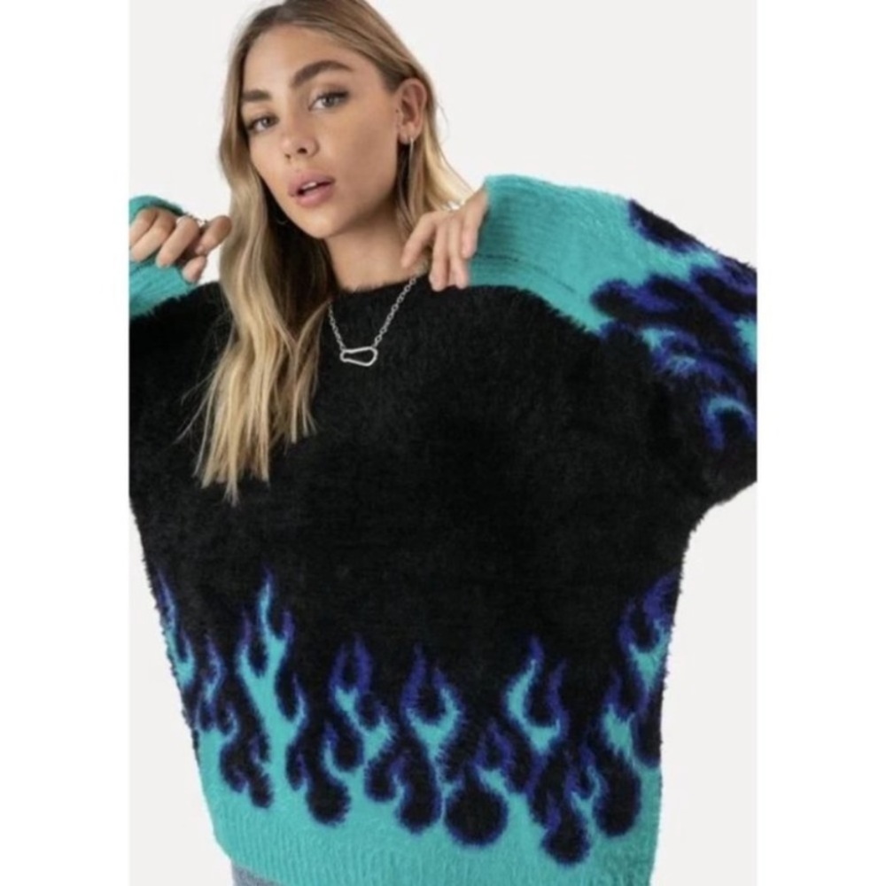 Adika “Slow burn” flame sweater in black blue & purple, made famous on TikTok